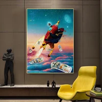 monkey rocket money and listen to music canvas paintings poster and prints wall art pictures cuadros for living room home decor