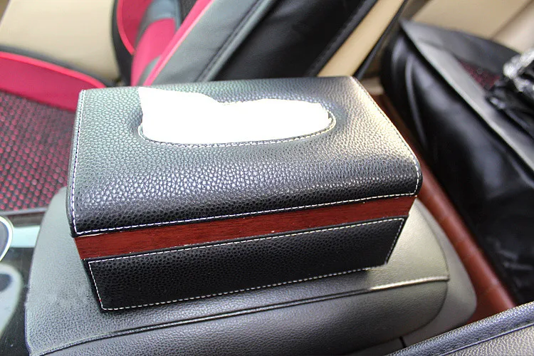 Черная бежевая коробка для салфеток из натуральной кожи автомобиля с головой