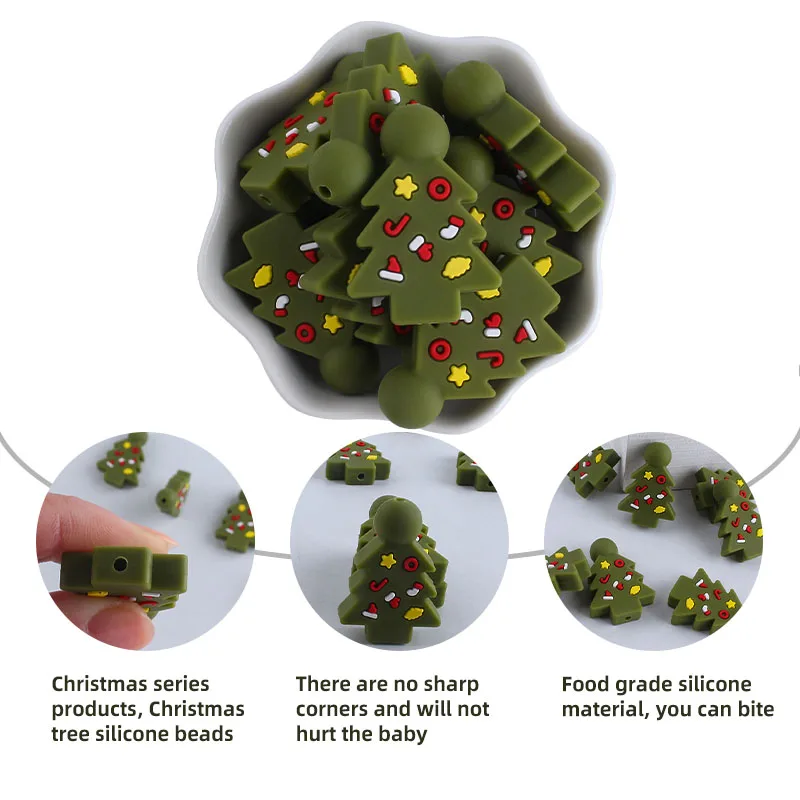 

XCQGH 5Pcs Mini Teething Pendant Merry Christams Tree for DIY Nursing Pacifier Teethers Chain Clip