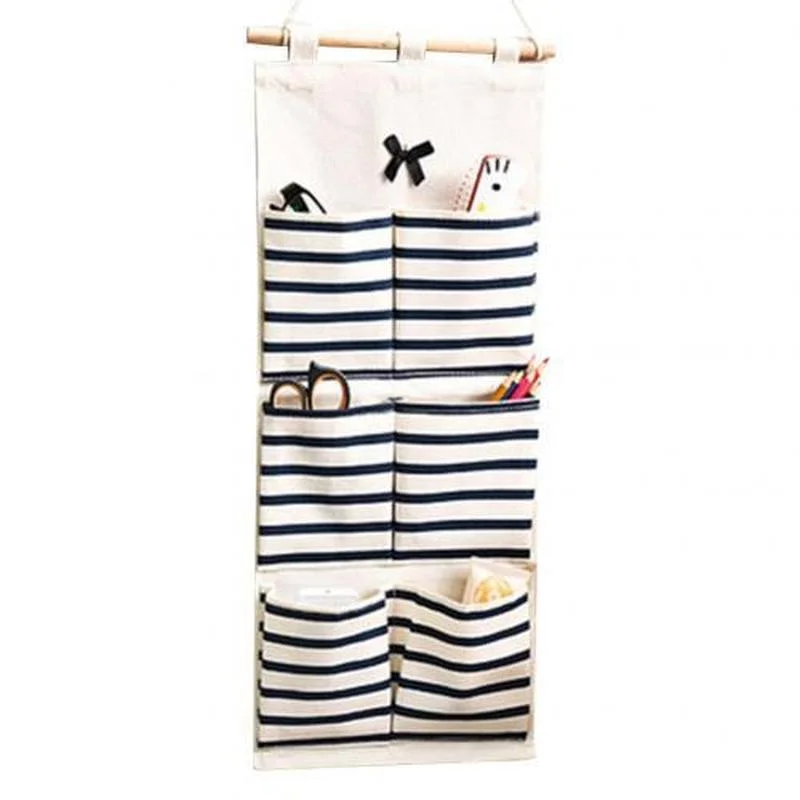 

Wall Door Hanging Organizer with 6 Storage Pockets Bathroom Cotton Linen Sundries Folding Underwear Socks Toys Key Sorting Bags