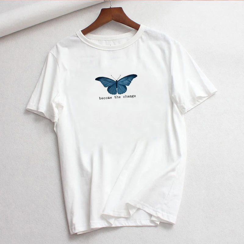 Ins/новые летние модные футболки с принтом в виде бабочек и букв ins Harajuku Ulzzang