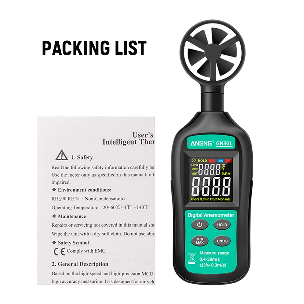 

ANENG Handheld Digital Anemometer High Precision Wind Speed/Temperature Meter Digital Meteorograph GN301 Digital Anemometer