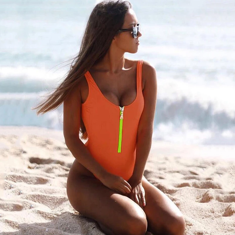 Женский цельный купальник на молнии тонкий с открытой спиной сексуальный