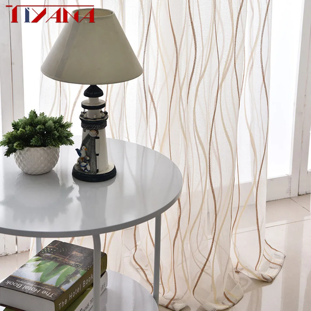 Утолщенные белые занавески для гостиной балкона современные полосатые тюль окно