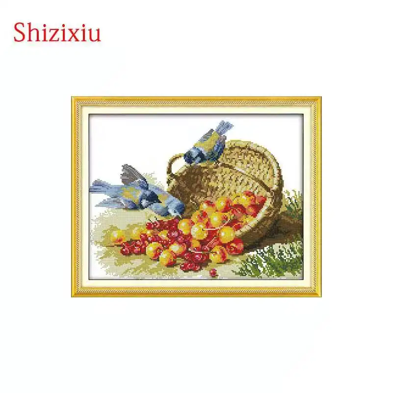 Shizixiu 14CT 11CT ткань для печати DMC ручная вышивка крестиком картины птицы и фрукты