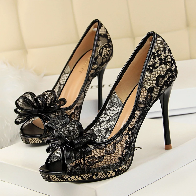 

Peep Toe Heels Valentine Shoes Lace Extreme High Heels Stiletto Elegant Shoes For Woman Vintage Heels Women Dress Shoes Tacones