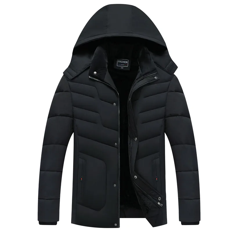 

Men's Winter Jacket Thicken Fleece Warm Coat Hat Detachable Parkas Simple Hem Practical Windproof Jacket Large Size 5XL Menswear