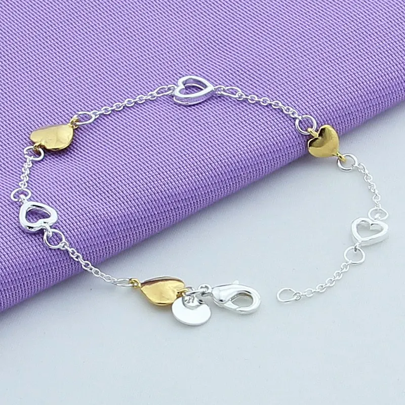 High Quality Silver Jewelry Gold Plated Heart Charm Bracelet For Women Girl Trendy Birthday Gift Wholsale Price | Украшения и
