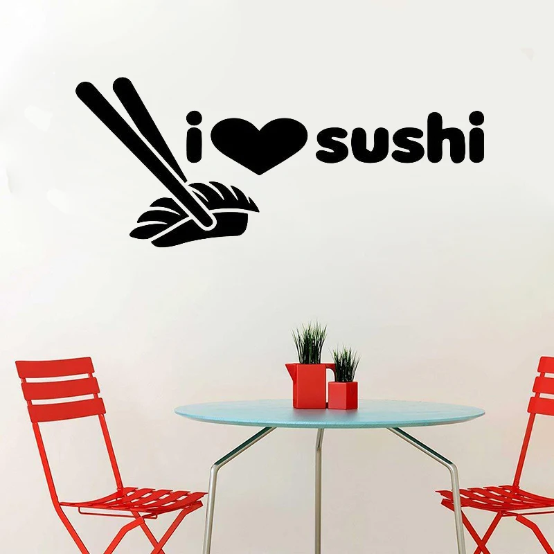 

Japanese Kitchen Wall Decals Sushi Quote I Love Sushi Wall Stickers Chopsticks Kitchen Design Vinyl Art Dining Room Decor C244