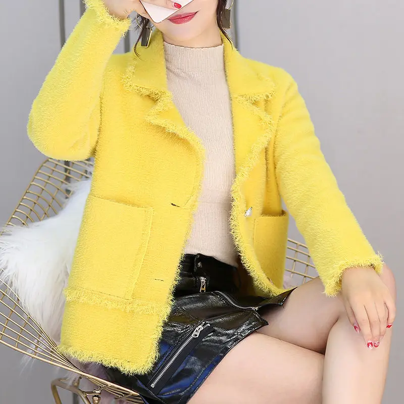 Кардиган женский из искусственной норки короткий свитер кашемира короткая