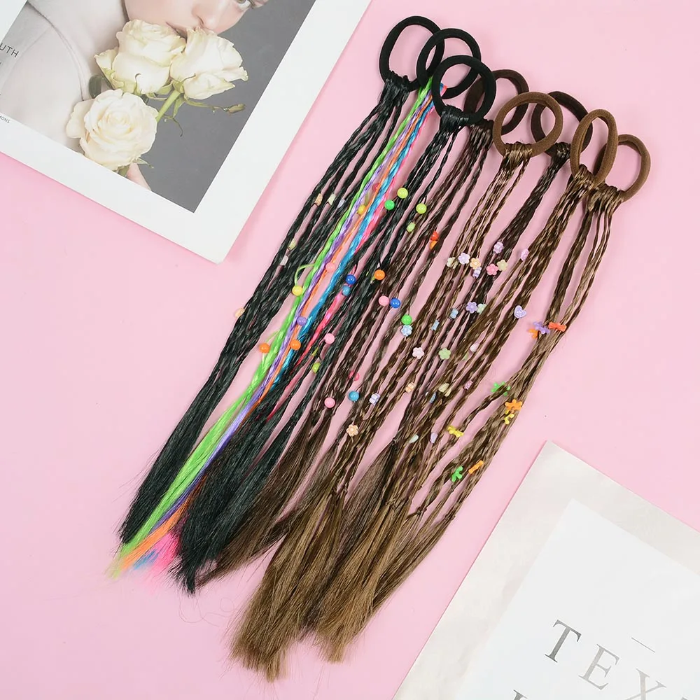 1 шт. красочные парики для девочек хвост искусственные резинки волос украшения