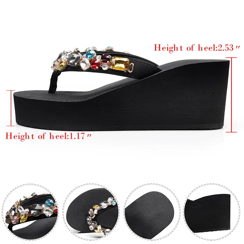 

Women's Slippers Bohemian Beach Shoes Summer Casual Sandals Thick Bottom Non-Slip Slipper Crystal Casual Flip Flop Elastic Shoes