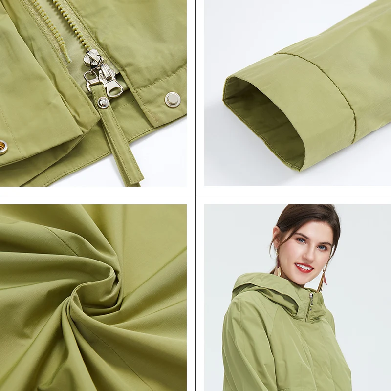 Тренч Весна и осень Женское повседневное пальто с длинным рукавом капюшоном
