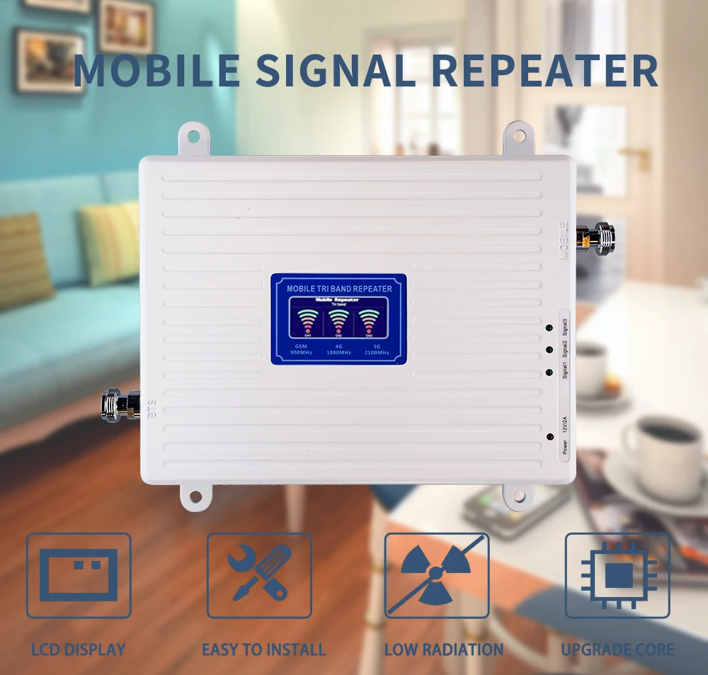 

GSM 2G 3G 4G Cell Phone Booster Tri Band 900 1800 2100 Mobile Signal Amplifier LTE Cellular Repeater GSM DCS WCDMA Band 1/3/8