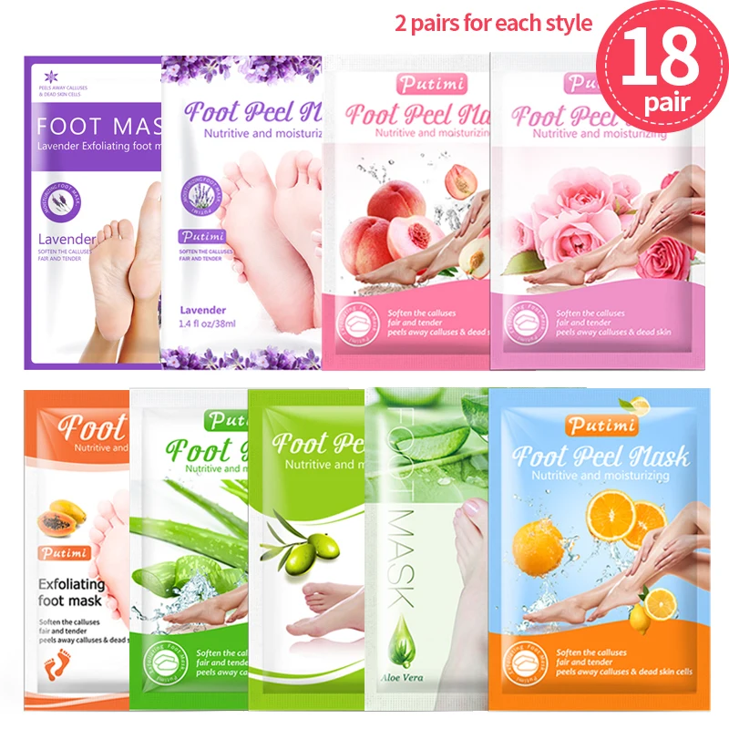 

Putimi 18Packs Exfoliating Feeet Mask Peeling Foot Mask Pedicure Socks Foot Spa Bath Scrub Dead Skin Remover Whitening