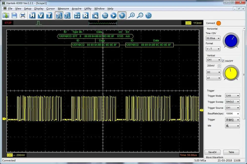 

Hantek 6254BC PC USB Oscilloscope 4 Channels 250MHz 1GSa/s waveform record and replay function Portable Osciloscopio