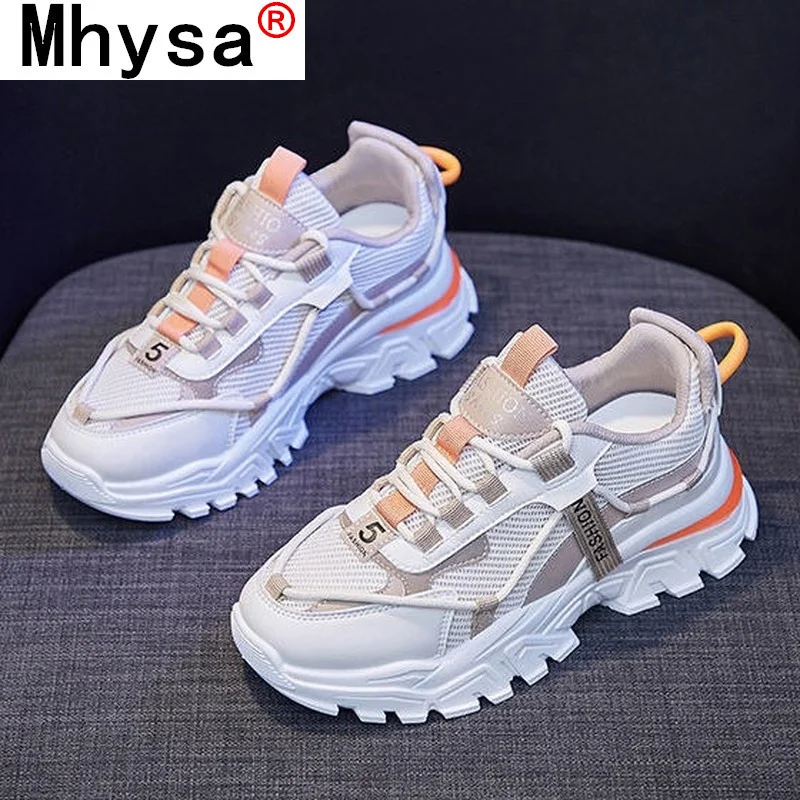 

Spring New 2021 Women's Shoes Fashion Walking Vulcanized Shoes Women's Mesh Breathable Sneakers Comfortable Lace-up Casual Shoes