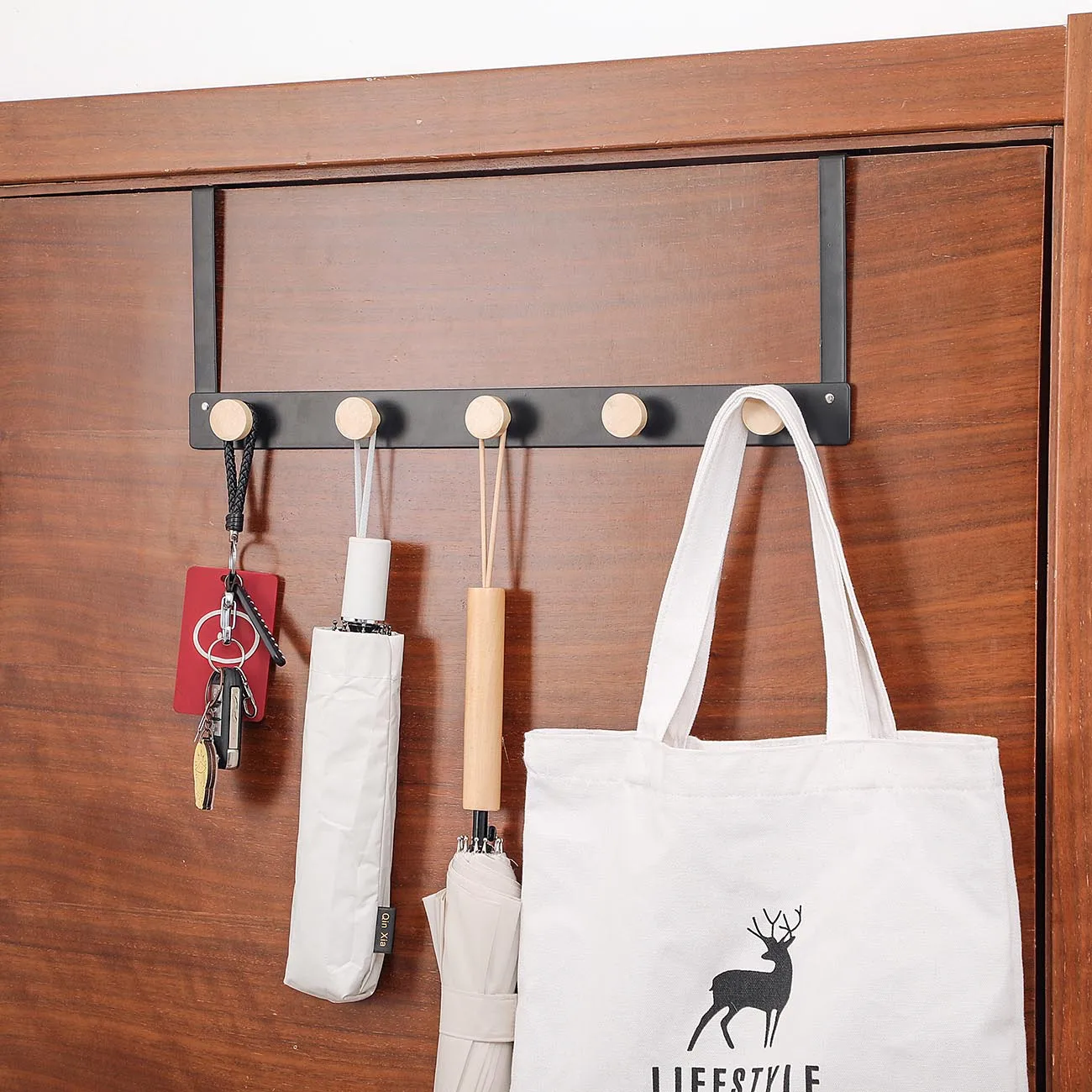 

Over Door Hooks Clothing Hanger 5 Hooks Storage Rack for Hanging Coats Clothes Drying Rack Wood Hook Hat Bags Hanger Wall Hanger