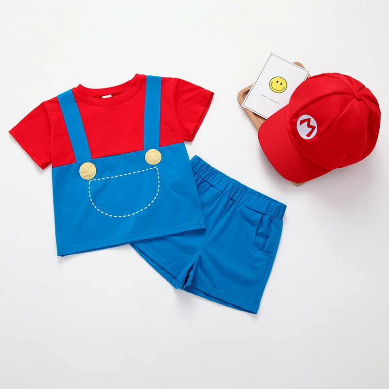 Children's Clothing 2020 Summer New Mario Set Sister Costume School Uniform Cartoon Performance shorts Cotton |