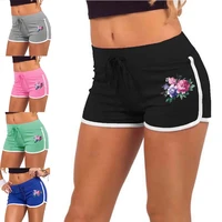 summer shorts women high waist elasticated fitness leggings push up gym training gym tights pocket flowers printing short