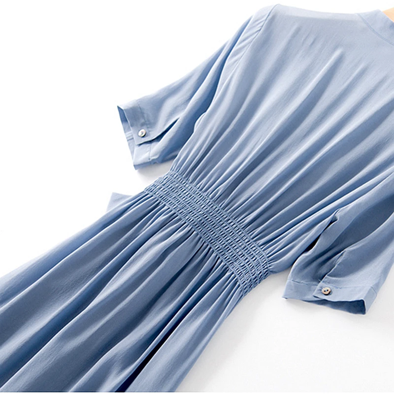 100% шелковое платье для женщин однотонное с поясом и пряжкой v-образный вырез