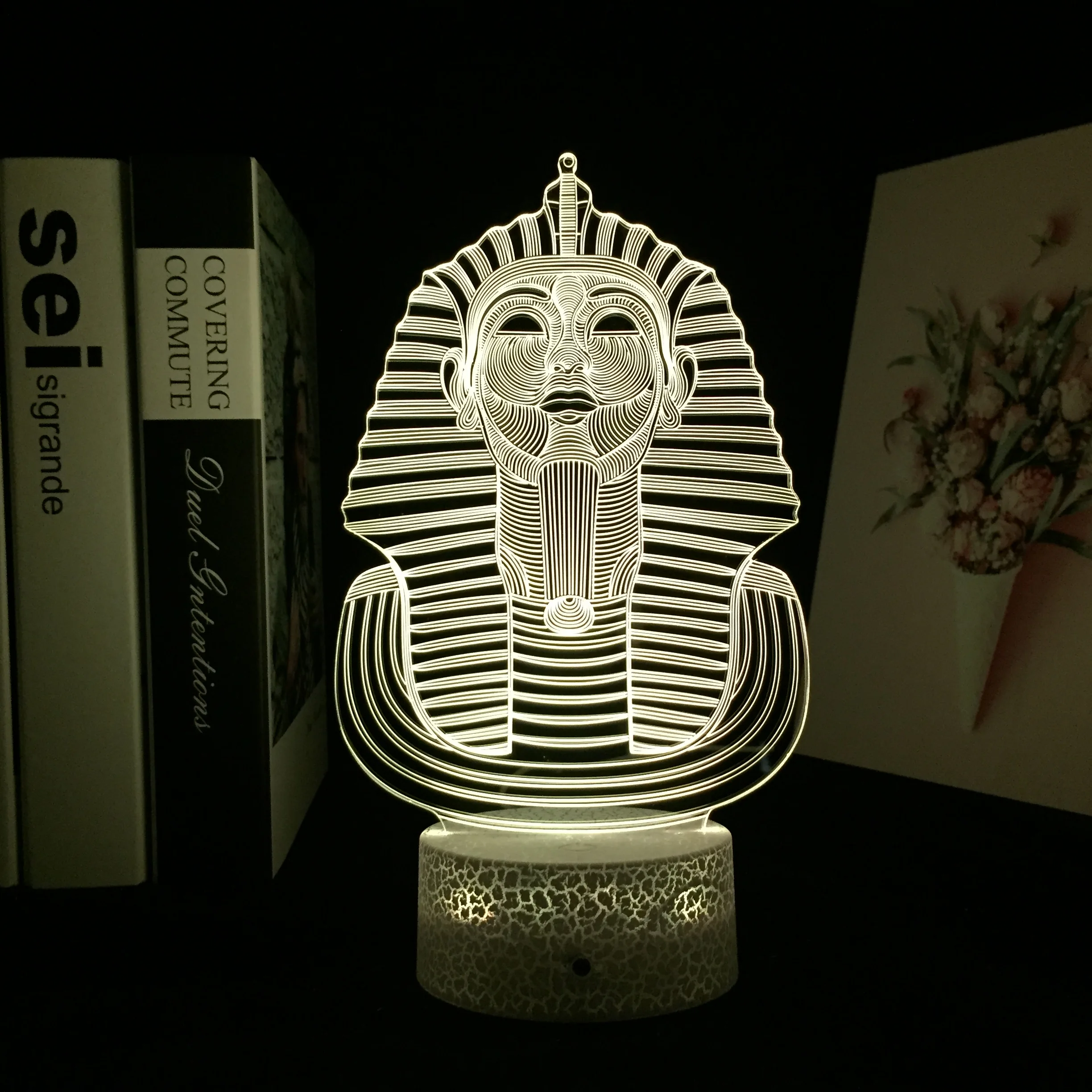 Египетская статуэтка 3D с ночным светом LED для декора атмосферы комнаты на вечеринке с пультом дистанционного управления красочный крутой подарок акриловая настольная лампа.