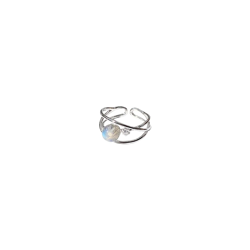 

Moonstone Zircon Ring for Girls 925 Sterling Silver Opening Adjustable Ins Light Luxury Minority Exquisite Simple Cold Style