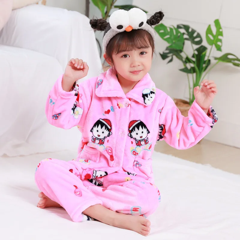 Pink 02 pajamas Теплая зимняя Пижама; Фланелевая Пижама для детей; комплект для маленьких мальчиков и девочек; детские пижамы с рисунком; пижамы для младенцев - Цвет: Pink 02 pajamas