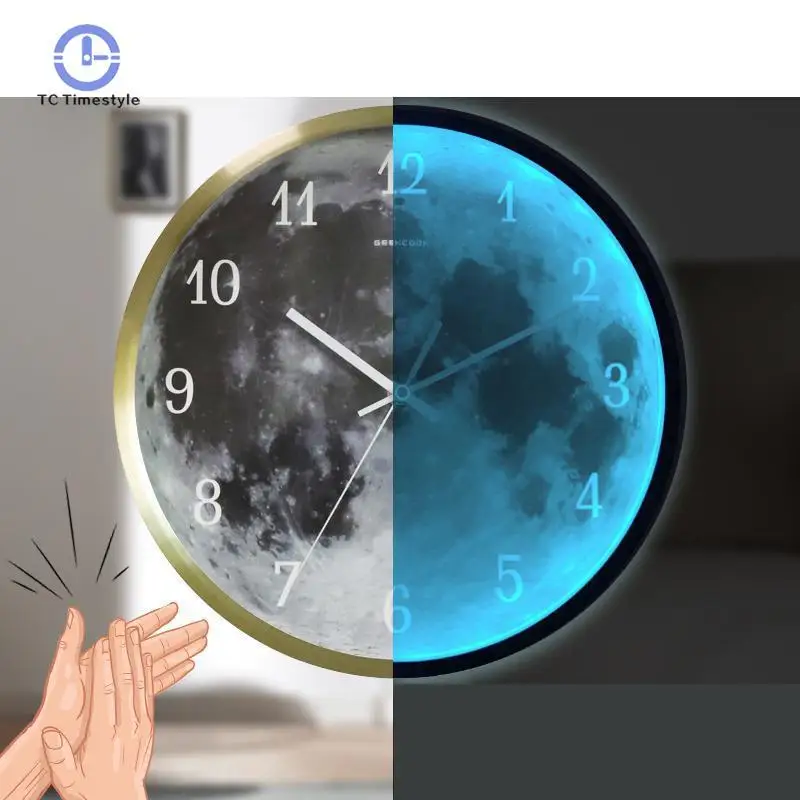 Светящиеся Настенные часы металлические настенные в темноте со звуком тихие для