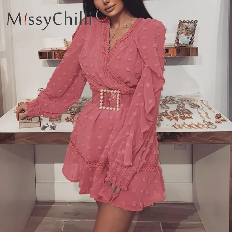 Женское жаккардовое платье с рюшами MissyChilli винтажное в горошек длинными рукавами