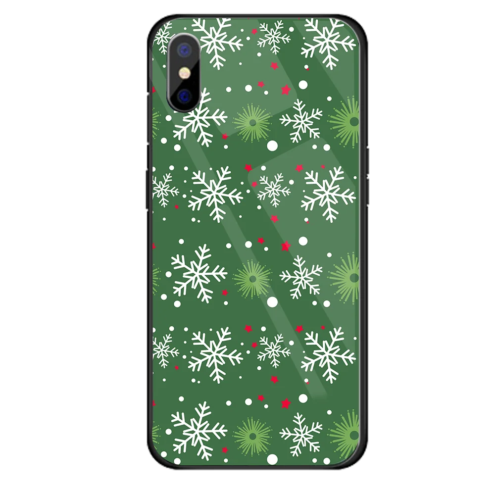 01 Роскошный Рождественский чехол для iPhone X XS XR XSMAX, жесткий стеклянный чехол Чехол для iPhone 5 5S SE 6 6S 7 8, новогодний подарок, Conque - Цвет: 01