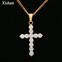 fashion gold color cross pendant necklace micro inlaid aaa zircon cross copper material fashion hip hop jewelry