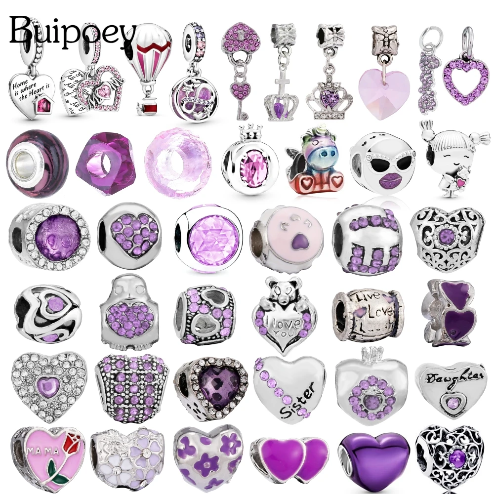 

Buipoey 2pcs Purple Heart Beads Love Crown Dangle Charm Thanksgiving MOM Pendant Fit Diy Bracelets Women Jewelry Making Beaded