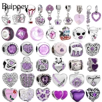 buipoey 2pcs purple heart beads love crown dangle charm thanksgiving mom pendant fit diy bracelets women jewelry making beaded