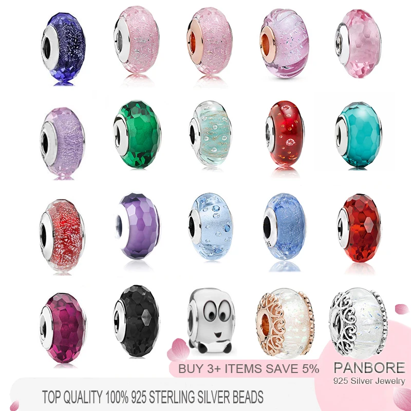 

New Fashion 925 Sterling Silver Murano Glass Beads for Women Jewelry Gift Fit Original Pandora Bracelet Charm Bangles