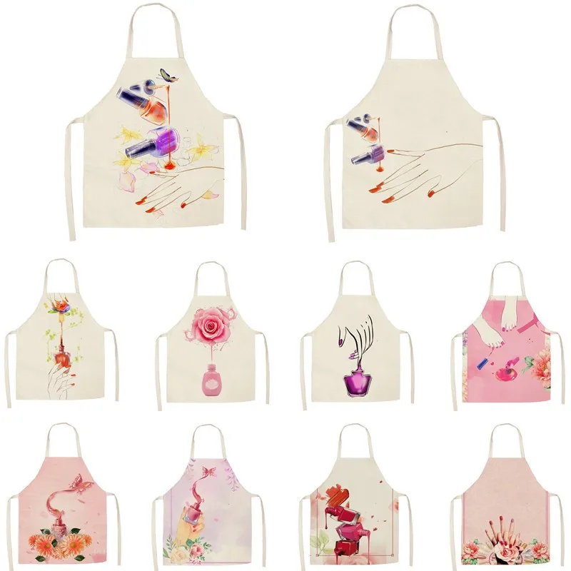 

1Pcs Kitchen Apron Nail Polish women perfume Printed Sleeveless Cotton Linen Aprons for Men Women Home Cleaning Tools 55*68cm