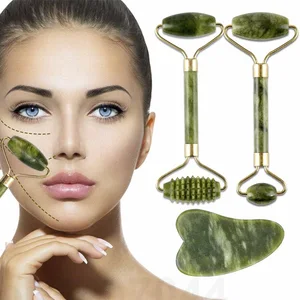 Jade Massagers For Face Beauty Health Gua Sha Scraper Set Skin Care Natural Stone White Gouache Mass in 