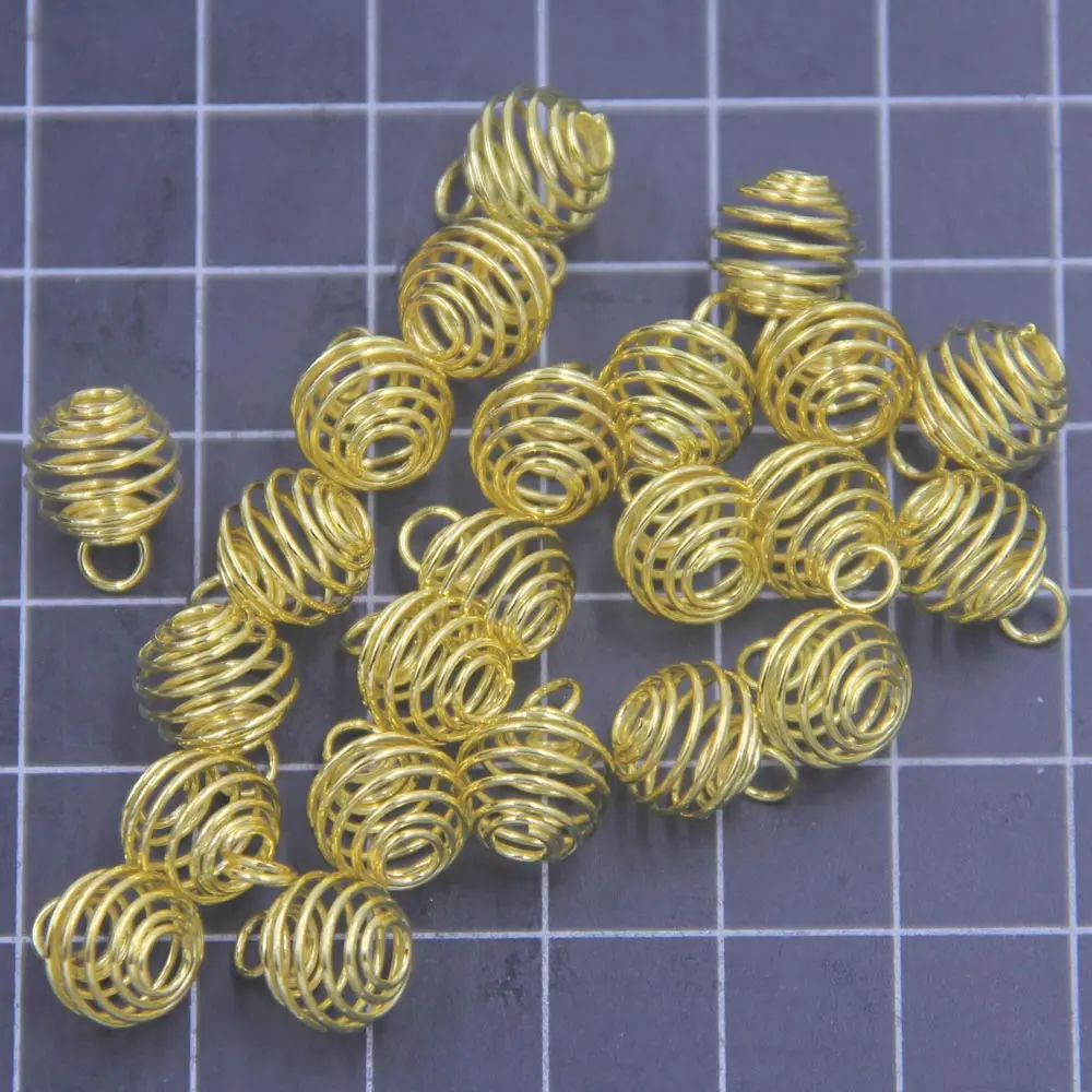 

50Pcs Pendants Lantern Spring Spiral Bead Cages Alloy Silver Gold Color For Charms Necklaces Jewelry DIY Finding 12x9mm