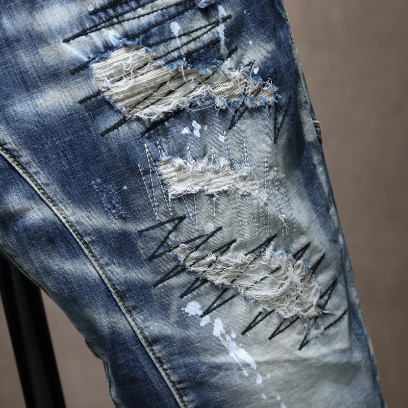 Рваные джинсы Для мужчин Стрейчевые джинсовые шорты в стиле хип-хоп роспись