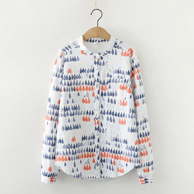 Осенняя новинка Женская хлопковая белая рубашка с принтом одуванчика дышащая