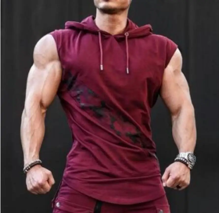 

Men Gym Running Compression Muscle Sleeveless Male Hooded Tank Top Undershirt Fitness Tranning Breathable Waistcoat Vest