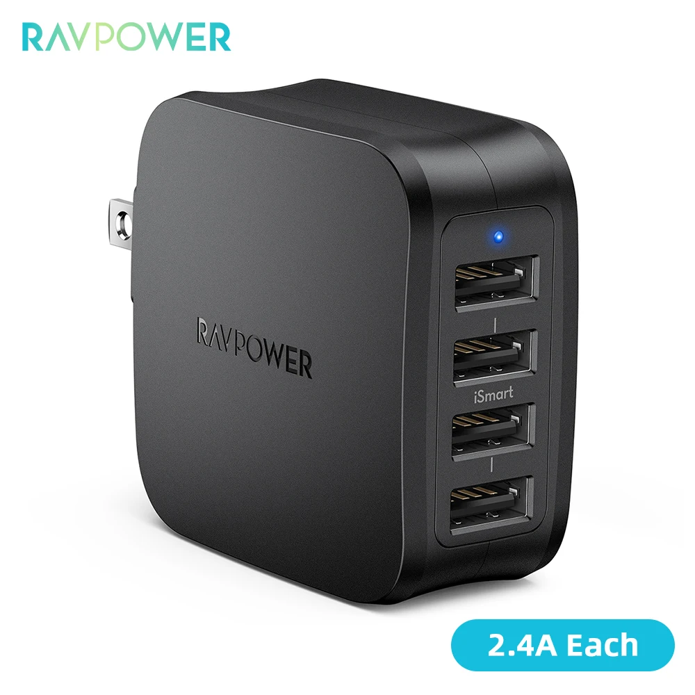 

RAVPower 40W Wall Charger Multiple-Ports 2.4A USB Charger Adapter with 4 iSmart 2.0 USB Ports for iPhone 11 iPad Samsung Xiaomi