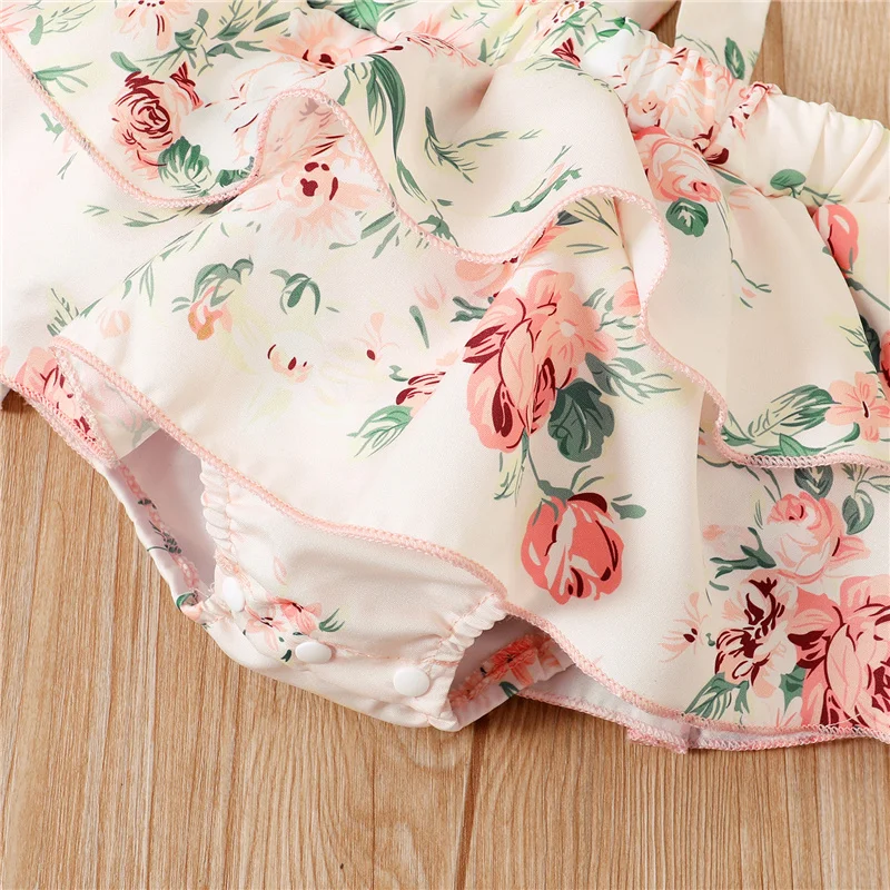 

Newborn Baby Girls Casual Sweet Clothes Sets,2Pcs Summer Casual Infant Girls Ribbed Fly Sleeve T-shirt+Flower Suspender Shorts