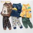 Новый пижамный комплект для маленьких детей, хлопковый пижамный комплект для мальчиков, осенняя пижама для девочек, пижамы с длинными рукавами, топы и штаны, детская одежда из 2 предметов