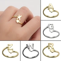 2021 tiny heart a z letter rings adjustable stainless steel opening ring initials name alphabet female party trendy jewelry