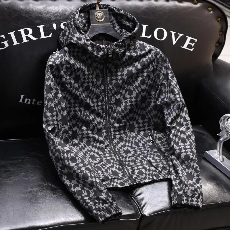 

Light Luxury Jacket Personality Printing Men's 2021 Spring and Autumn New Jacket Hooded Men's Jacket Tide Brand Thin Cardigan