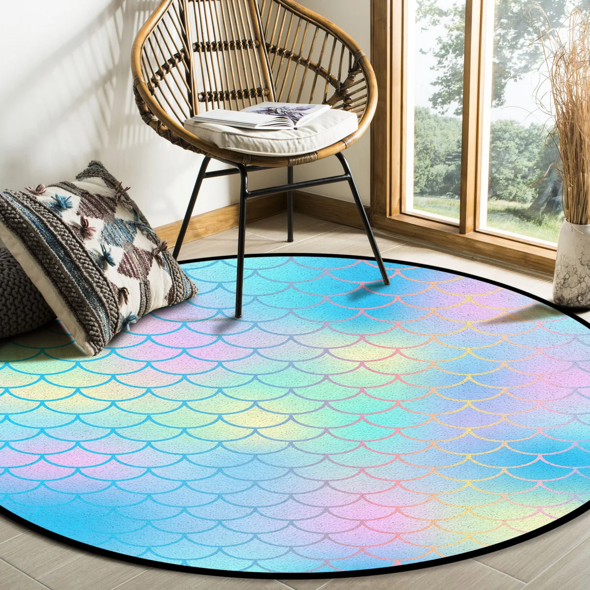 Fishscale Mermaid Color Round Rug Carpets for Living Room Decor Rugs Kids Bedroom Area Modern Mats |