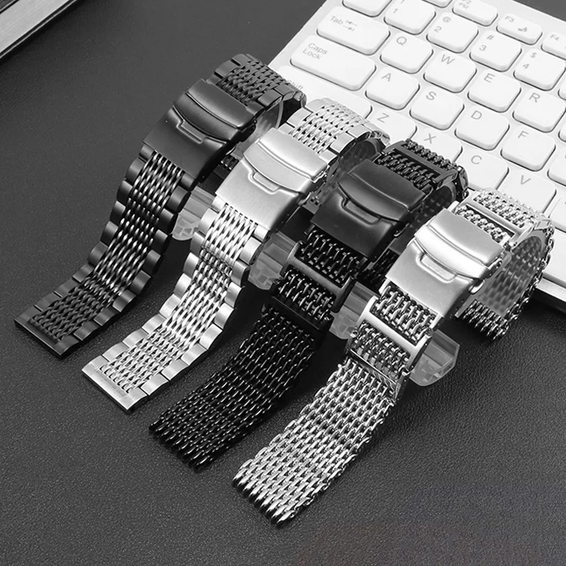 Ремешок для часов Seiko Casio Citizen мужской из нержавеющей стали серебристый и черный 20