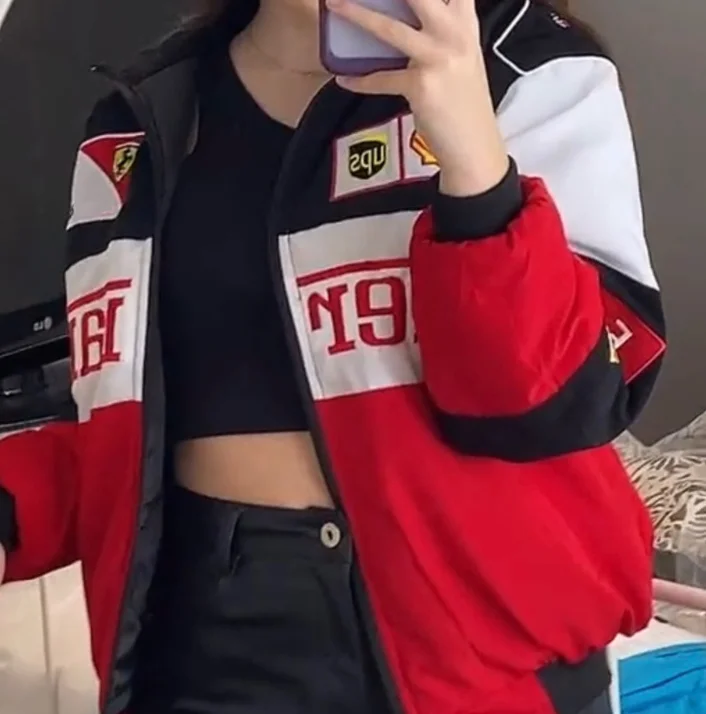 

2021 Autumn And Winter Mens Hip Hop Color Block Racing Jackets Bombe Jackets Women Oversized Fashion Streetwear Racer Jackets
