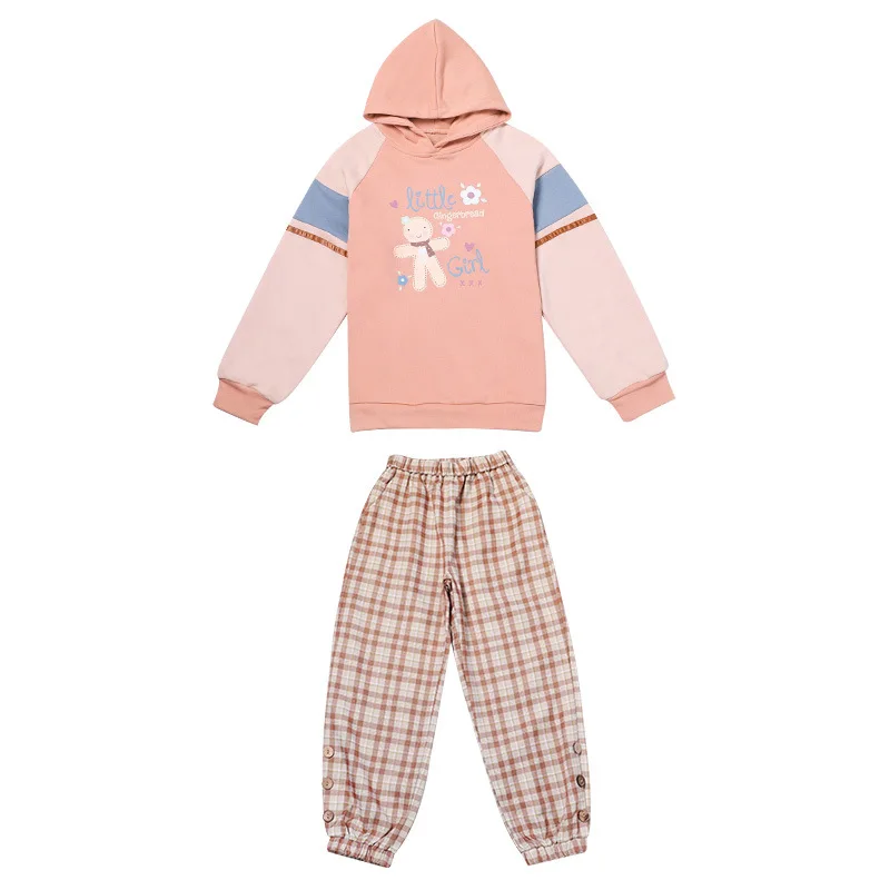 

Коллекция 2021 года, осенний комплект одежды для девочек, толстовка с капюшоном и штаны в клетку комплекты из 2 предметов, одежда для девочек возрастом 8, 10, 12 лет